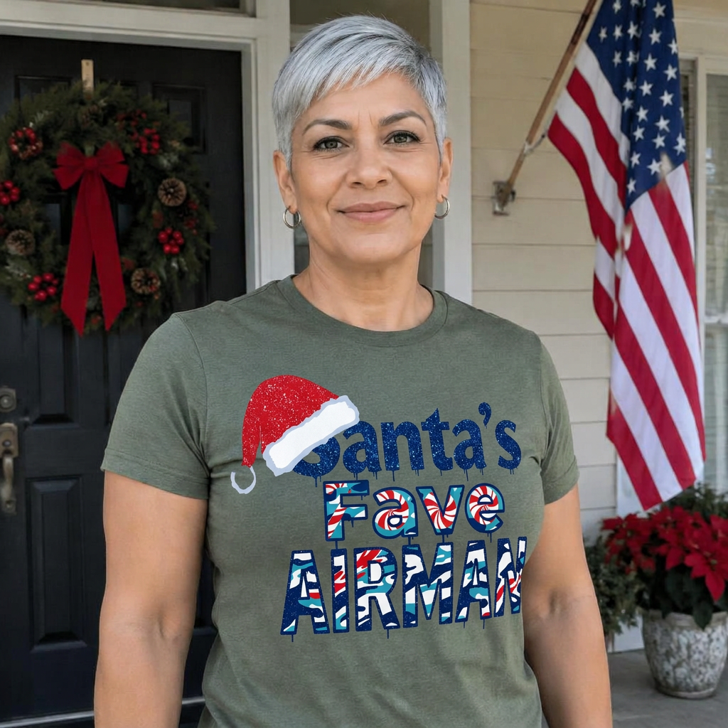 Woman wearing a Military & Veterans holiday shirt