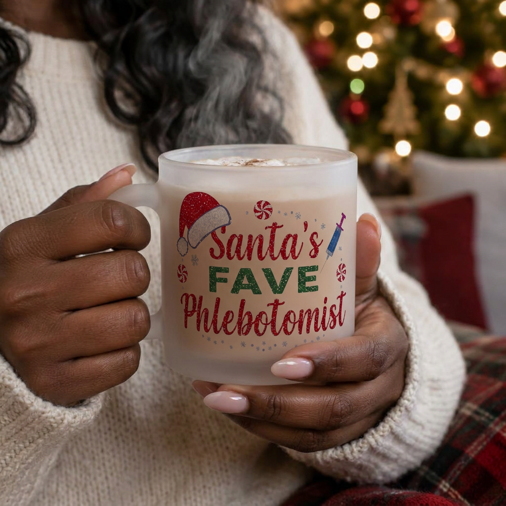 Customizable Frosted Glass Mug 11oz shown in use
