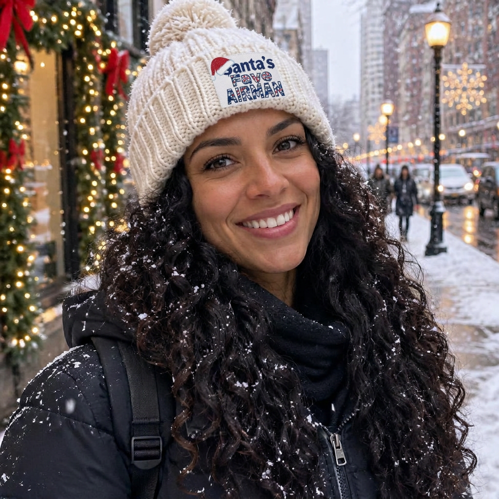 Woman wearing a Santa’s Fave Knit Beanie